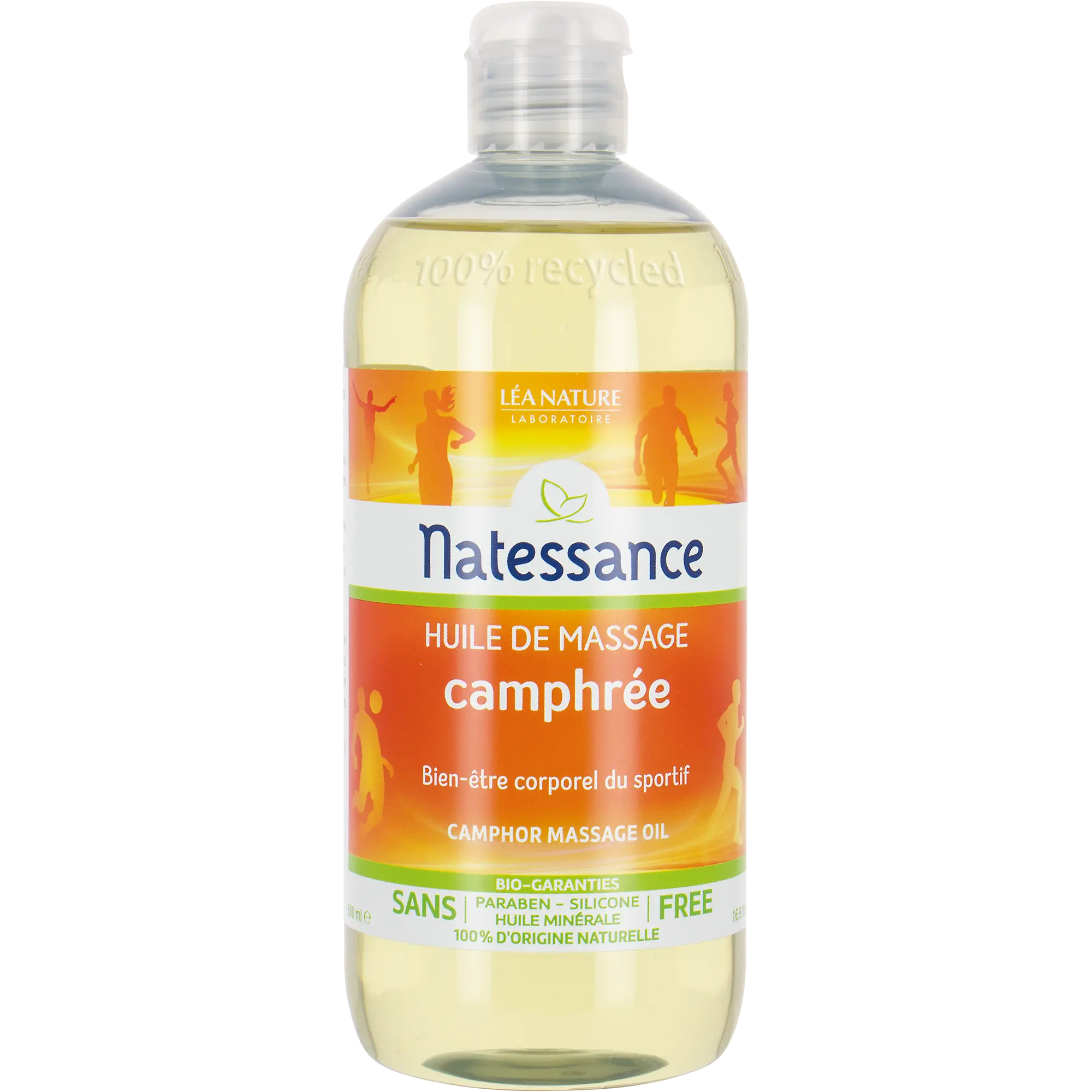 Huile camphrée apaisante 500 ml – Lot de 10 unités.